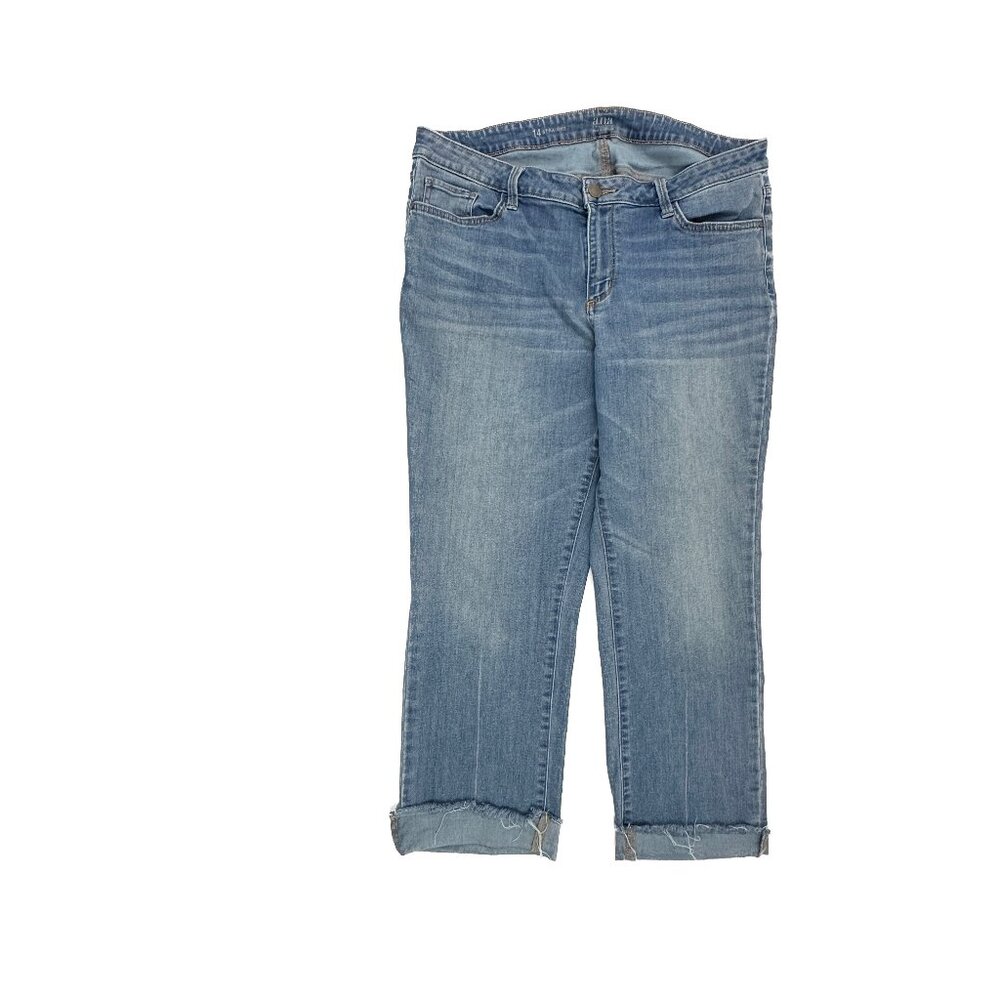 a.n.a Straight Jeans Women 14 Blue Medium Wash Cuffed Mid Rise Denim